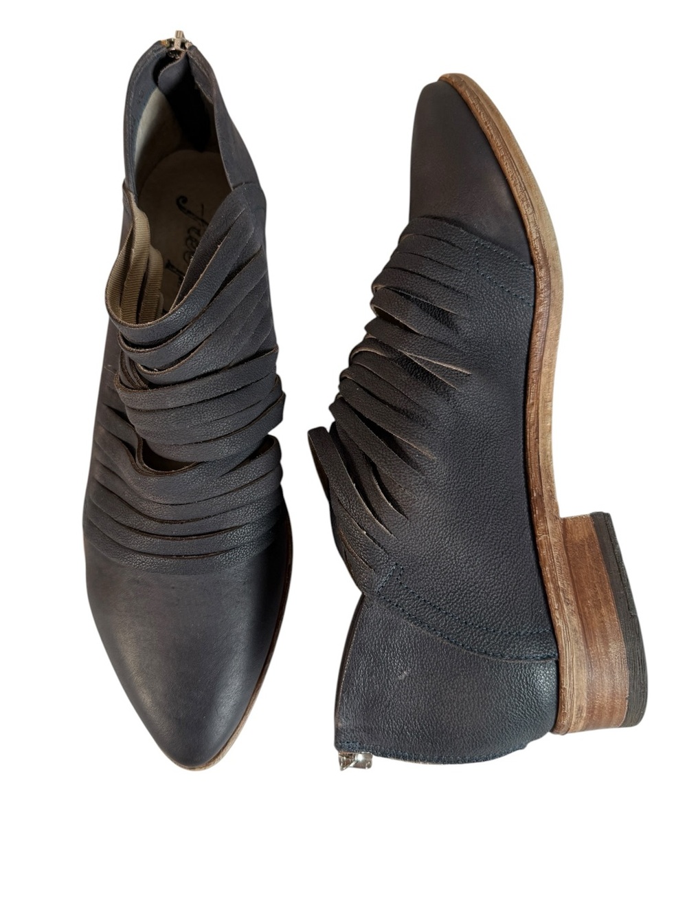 Free People Lost Valley Italian Leather Strappy Ankle Boots Black 40